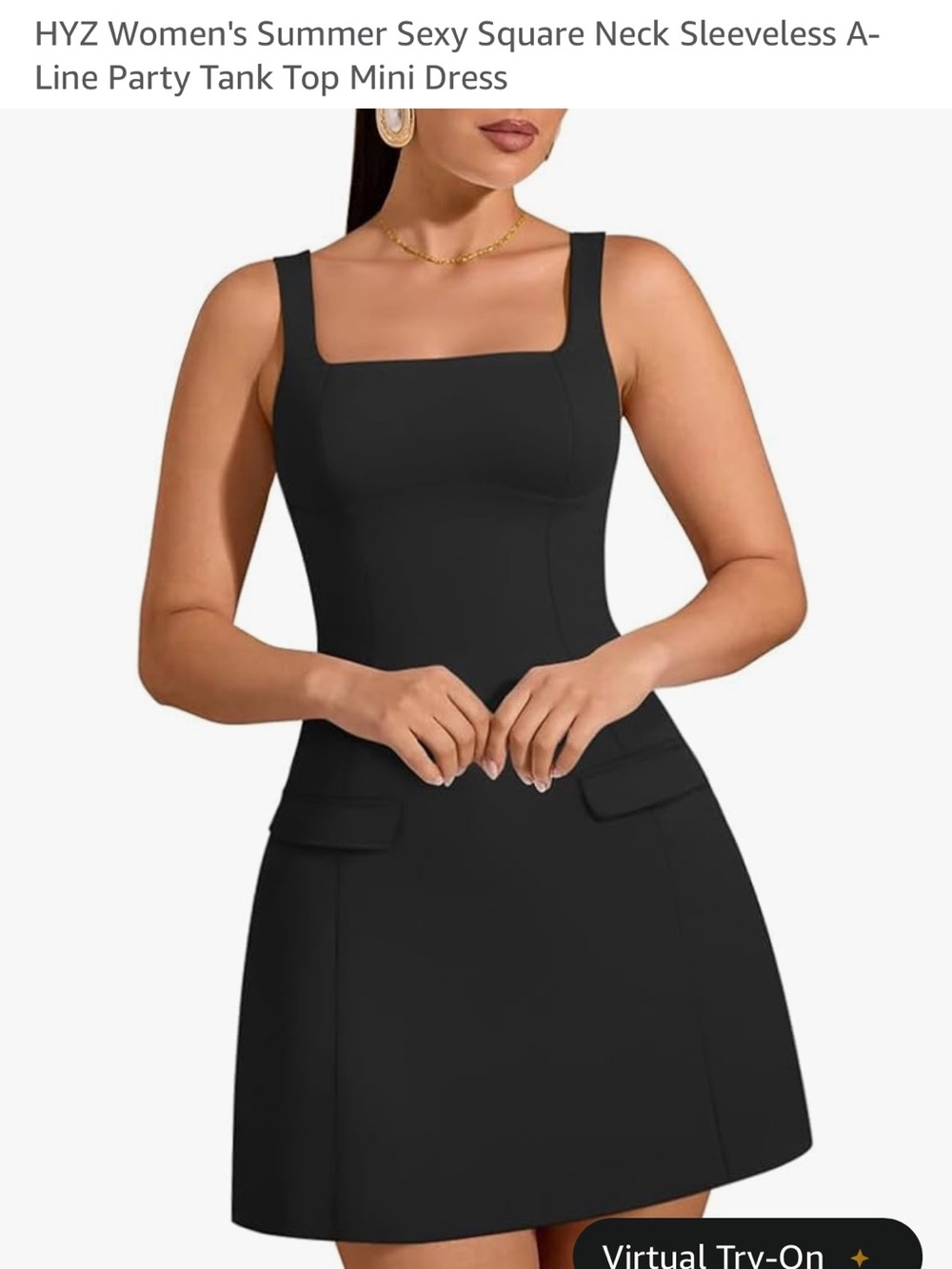 Amazon Black Square Neck Sleeveless A-Line Mini Dress